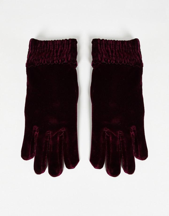 Svnx Velvet Gloves In Purple-brown
