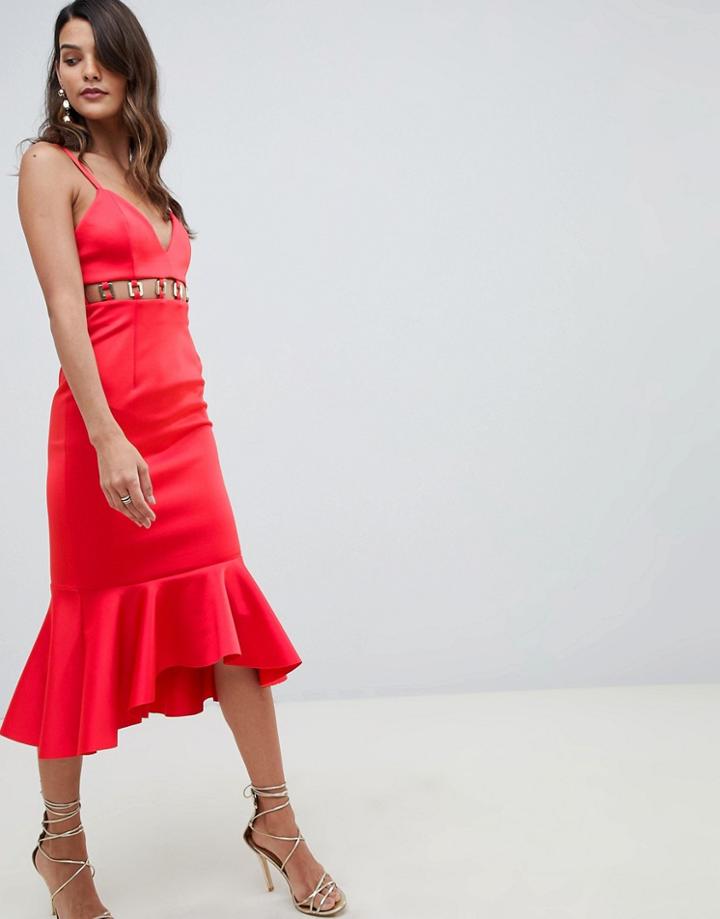 Asos Design Metal Insert Pephem Midi Dress - Red