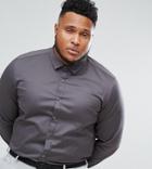 Asos Plus Slim Fit Sateen Shirt In Charcoal - Gray