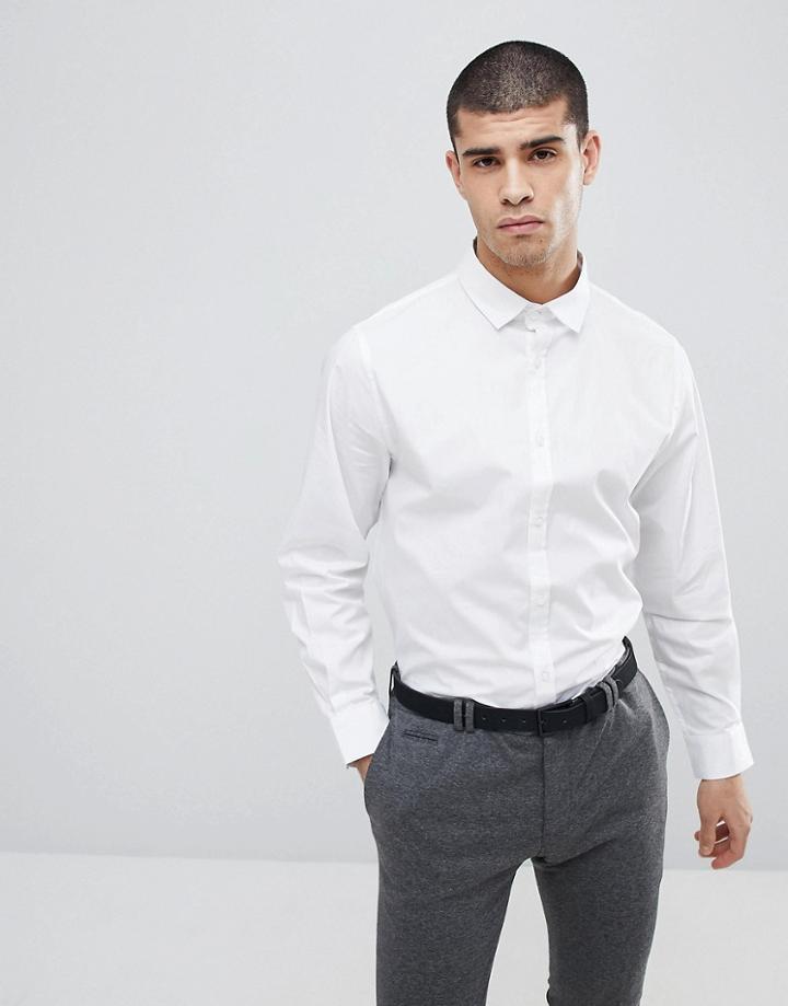 Process Black Plain Poplin Slim Fit Shirt-white