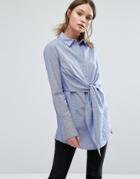 Warehouse Tie Front Dobby Shirt - Blue