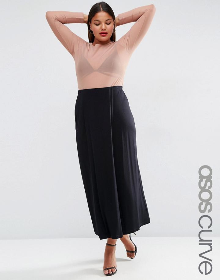 Asos Curve Maxi Skirt With Front Layer Panel - Black