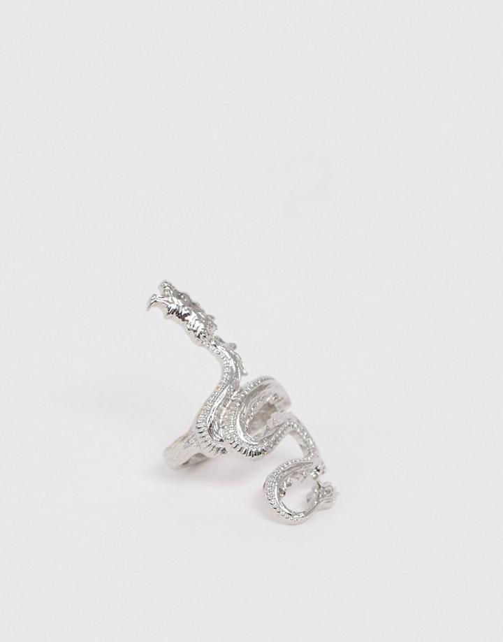 Asos Design Ring In Dragon Design In Silver Tone