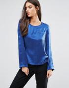 Sisley Long Sleeve Blouse With Pocket - Blue