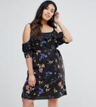 New Look Curve Floral Cold Shoulder Dress - Black