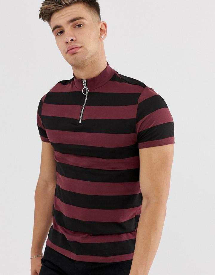 Asos Design Stripe T-shirt With Turtleneck-red