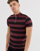 Asos Design Stripe T-shirt With Turtleneck-red