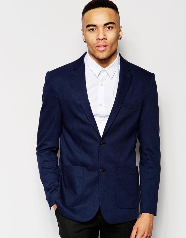 Jack & Jones Premium Pique Blazer In Slim Fit - Dark Navy