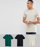 Asos Design Tall Longline T-shirt With Crew Neck 3 Pack Save - Multi