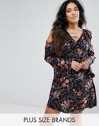 Diya Cut Out Shoulder Dress In Floral Print - Black