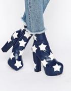 Daisy Street Star Platform Ankle Boots - Navy