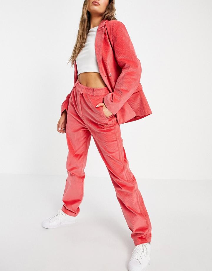 Adidas Originals 'comfy Cords' Corduroy High Waisted Wide Leg Suit Pants In Pink