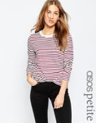 Asos Petite Long Sleeve Crew Neck Stripe Top With Tipping - Multi