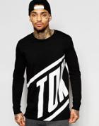 Asos Longline Long Sleeve T-shirt With Tokyo Print And Zips - Black