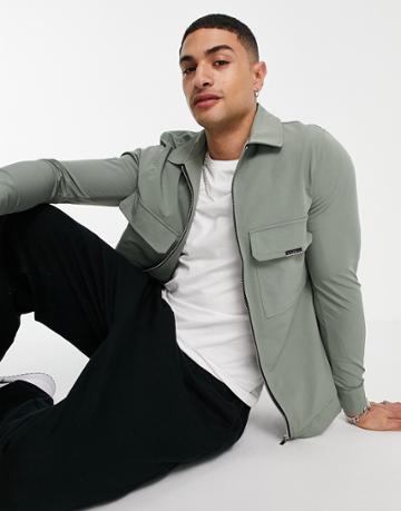 Mauvais Cargo Shacket In Khaki-green