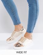 Lost Ink Wide Fit Paige Nude Satin Sneakers - Pink