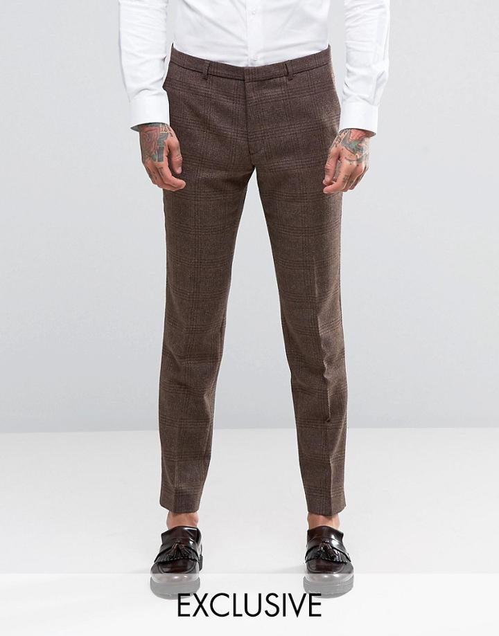 Heart & Dagger Skinny Suit Pants In Tonal Check - Brown