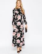 Asos Floral Maxi Dress With Tie Front - Multi