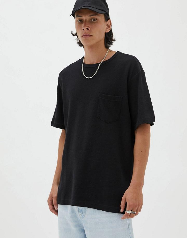 Pull & Bear Oversized Waffle T-shirt In Black