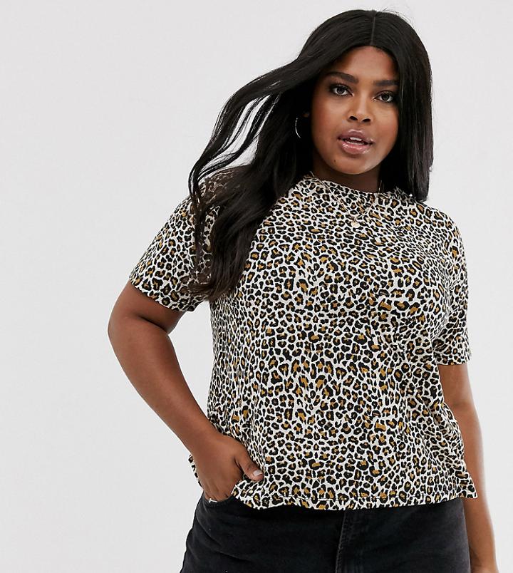 Brave Soul Plus Oversized Leopard Print T-shirt-multi