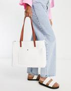 Truffle Collection Contrast Handle Tote Bag In White