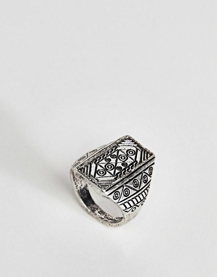 Asos Ring With Engraving In Burnished Silver - Silver