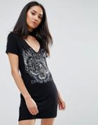 Ax Paris Black Devil Rider Choker T-shirt Dress - Black