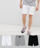 Asos Design Jersey Skinny Shorts 3 Pack In Gray Marl/white/black - Multi