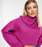 Asyou Cropped Turtle Neck Sweater In Pink-grey