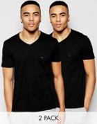 Emporio Armani Cotton V-neck T-shirts 2 Pack In Regular Fit - Black