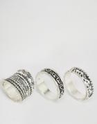 Asos Pack Of 3 Etched Bandit Rings - Burnished Silver