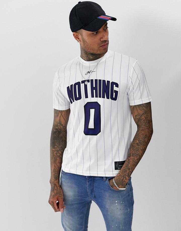 Good For Nothing Pinstripe T-shirt In White With Embroidery - White