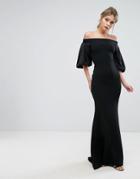 Tfnc Off Shoulder Fishtail Maxi Dress With Blouson Sleeve - Black