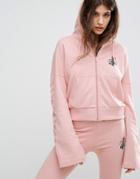 Criminal Damage Lace Up Zip Front Hoodie - Pink