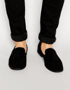 Asos Tassel Loafer In Black Faux Suede - Black