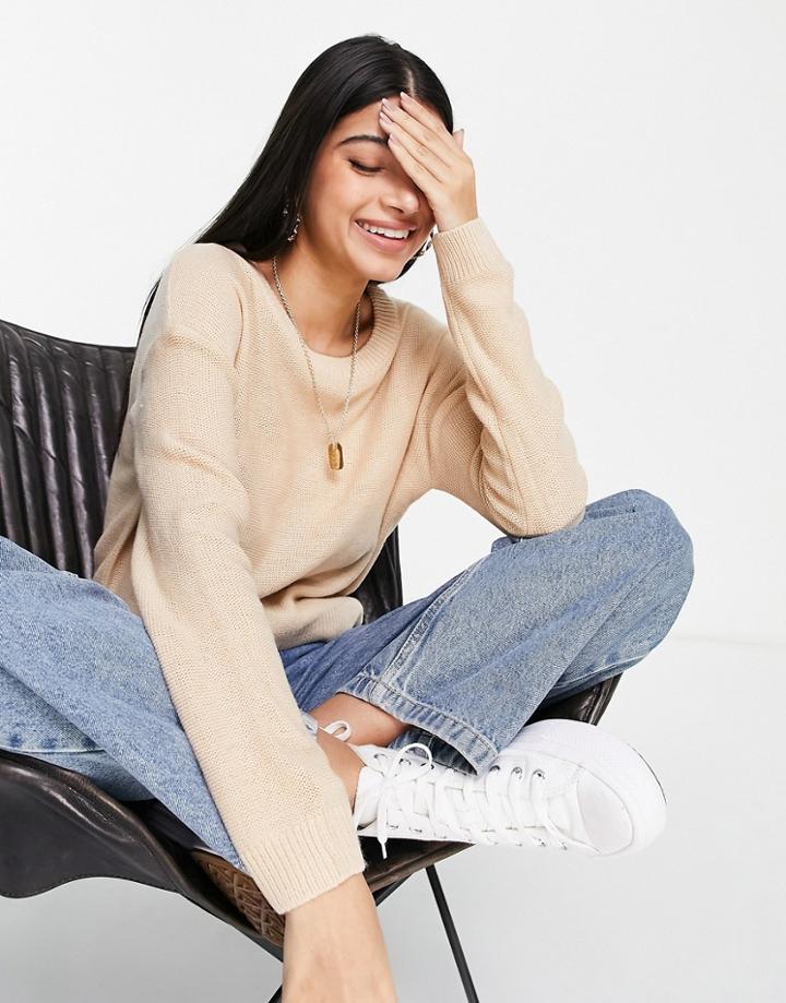 Brave Soul Grunge Crew Neck Sweater In Beige-brown