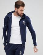 Gym King Muscle Hoodie In Navy With White Stripe - Navy