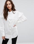 Only Shirt With Frill Shoulder - Multi