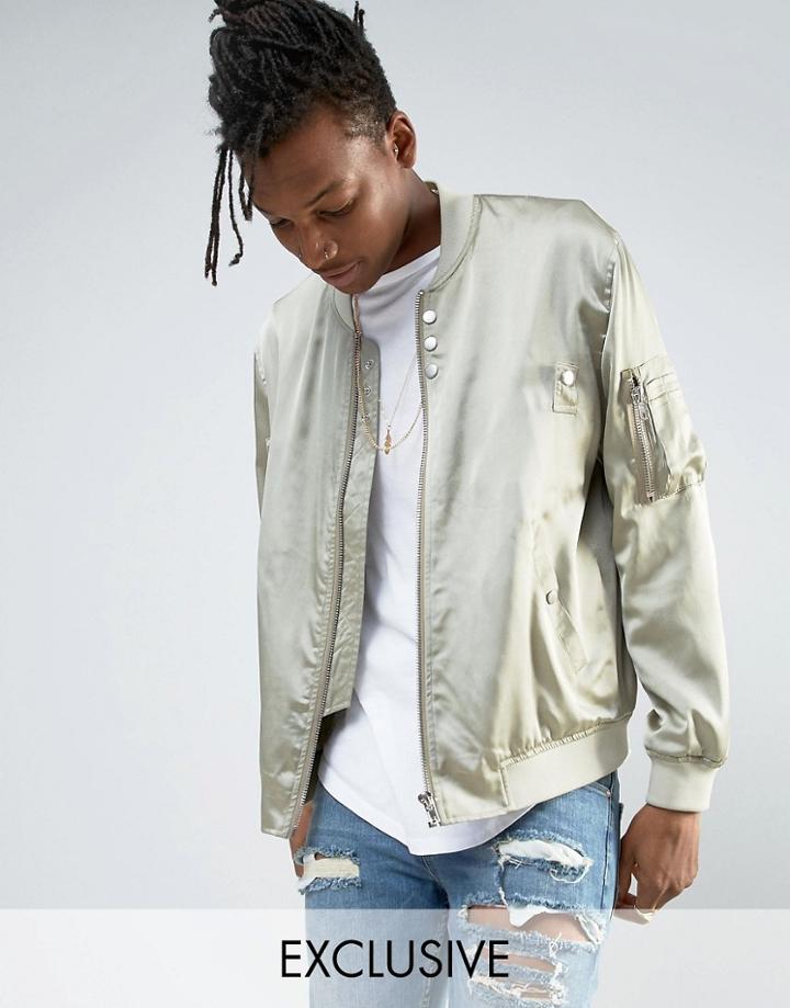 Mennace Sateen Ma1 Bomber Jacket In Pistachio - Green