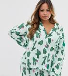 Asos Design Curve Exclusive Mix & Match Cactus Shirt In 100% Modal - Multi