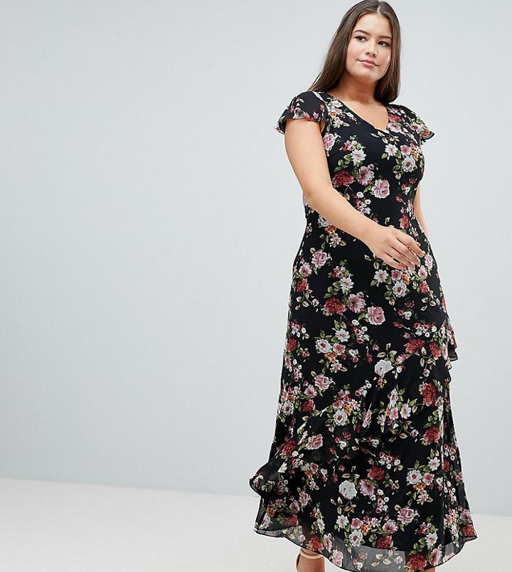 Praslin Floral Maxi Dress With Frill Detail - Multi