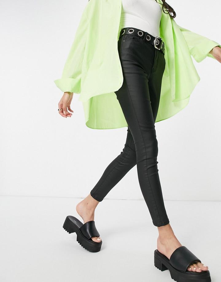 Topshop Jamie Coated Skinny Jeans In Black