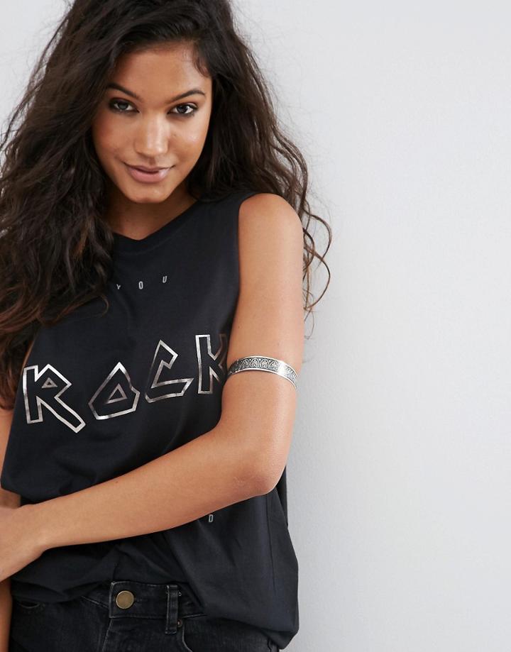 Asos Festival Etched Heart Arm Cuff - Burnished Silver