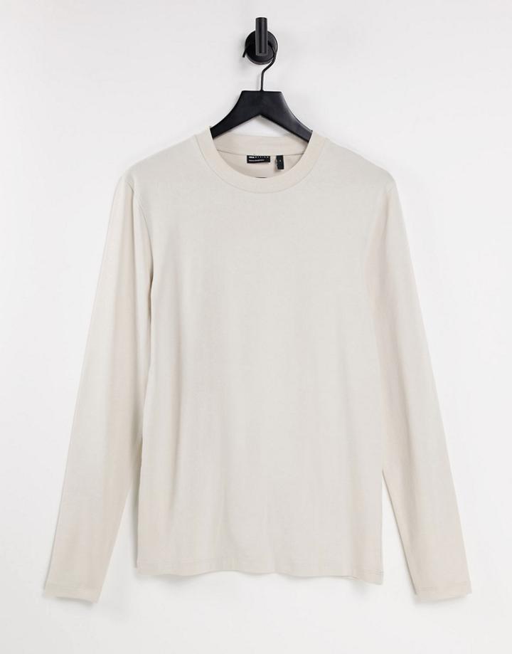 Asos Design Muscle Fit Long Sleeve T-shirt With Crew Neck In Stone-neutral