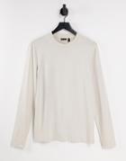 Asos Design Muscle Fit Long Sleeve T-shirt With Crew Neck In Stone-neutral