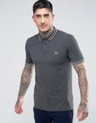 Fred Perry Slim Fit Polo With Textured Tipped Collar In Charcoal - Gray
