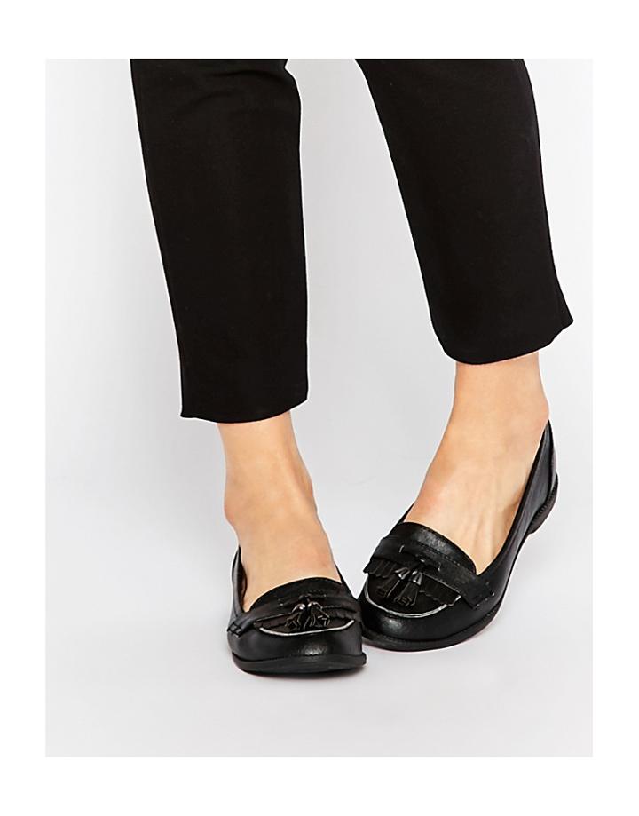 Head Over Heels By Dune Glynnis Black Patent Tassel Loafer Flat Shoes - Black
