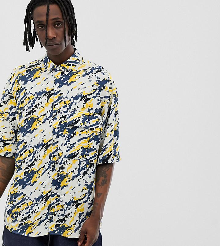 Noak Oversized Paint Splatter Shirt In Ecru-white