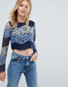 Oeuvre Long Sleeve Lace Top - Blue