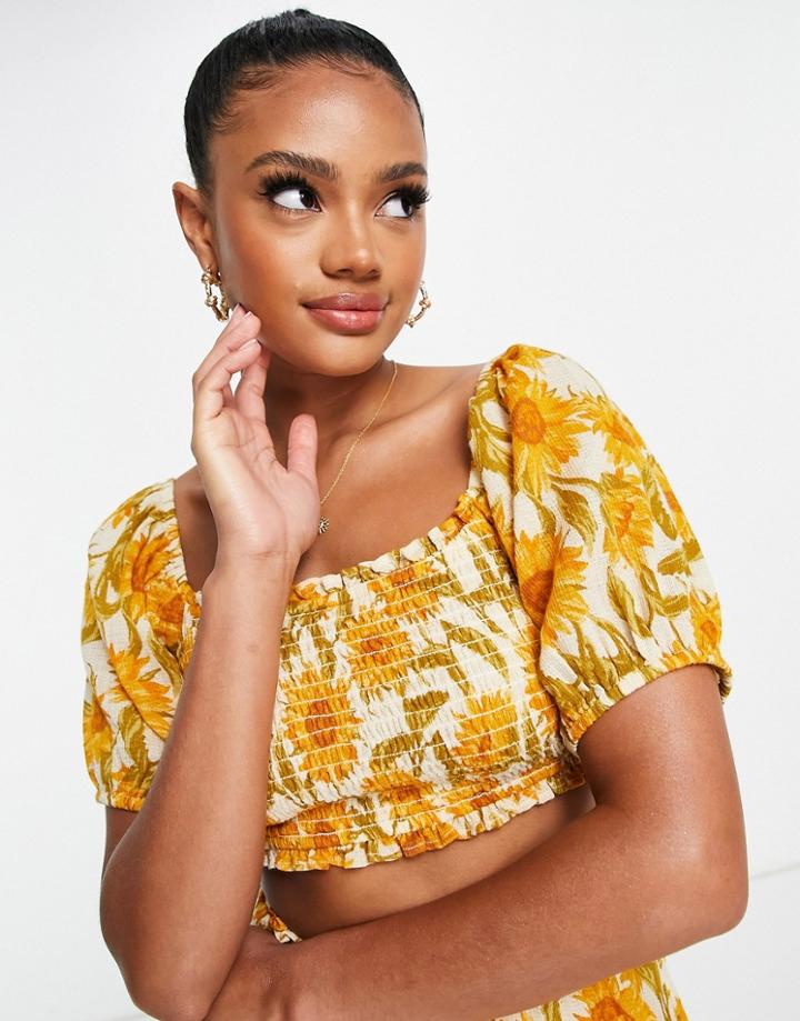 Asos Design Frill Beach Top In Sunflower Print - Part Of A Set-multi